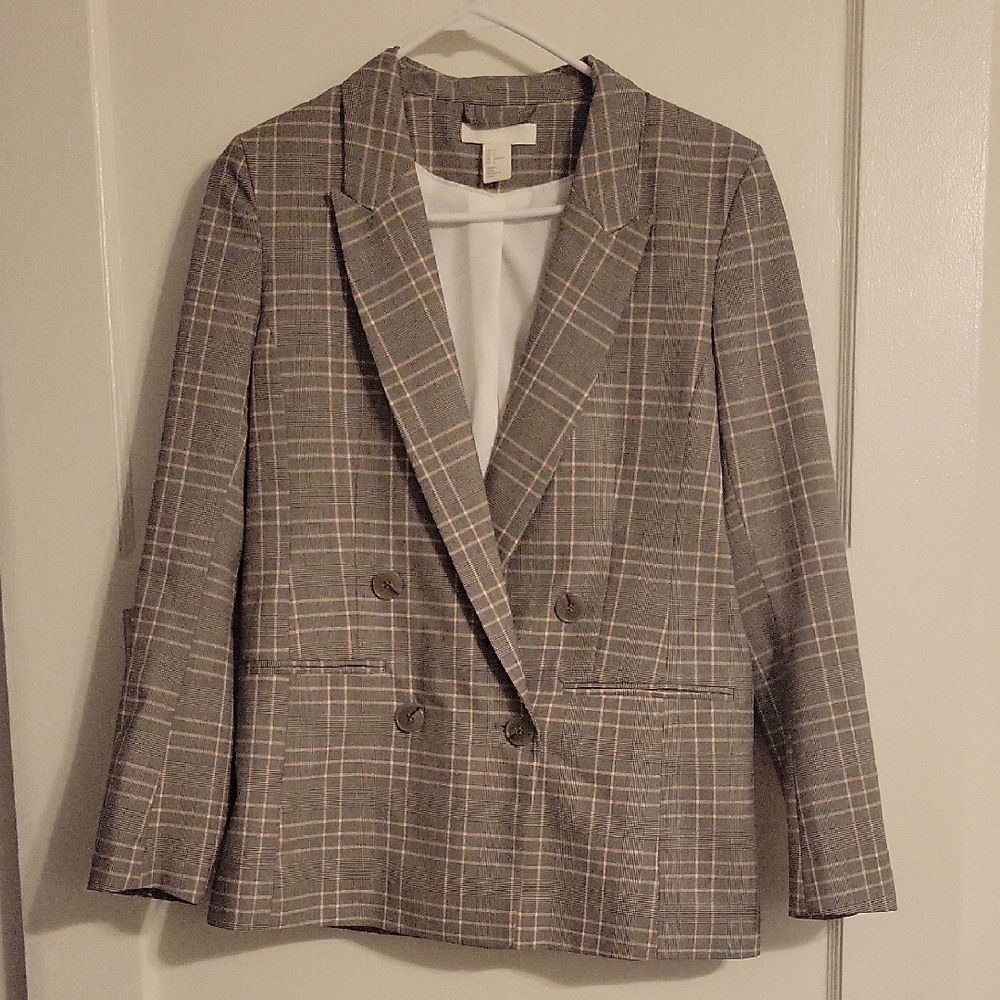 H&M Plaid Double Breasted Blazer